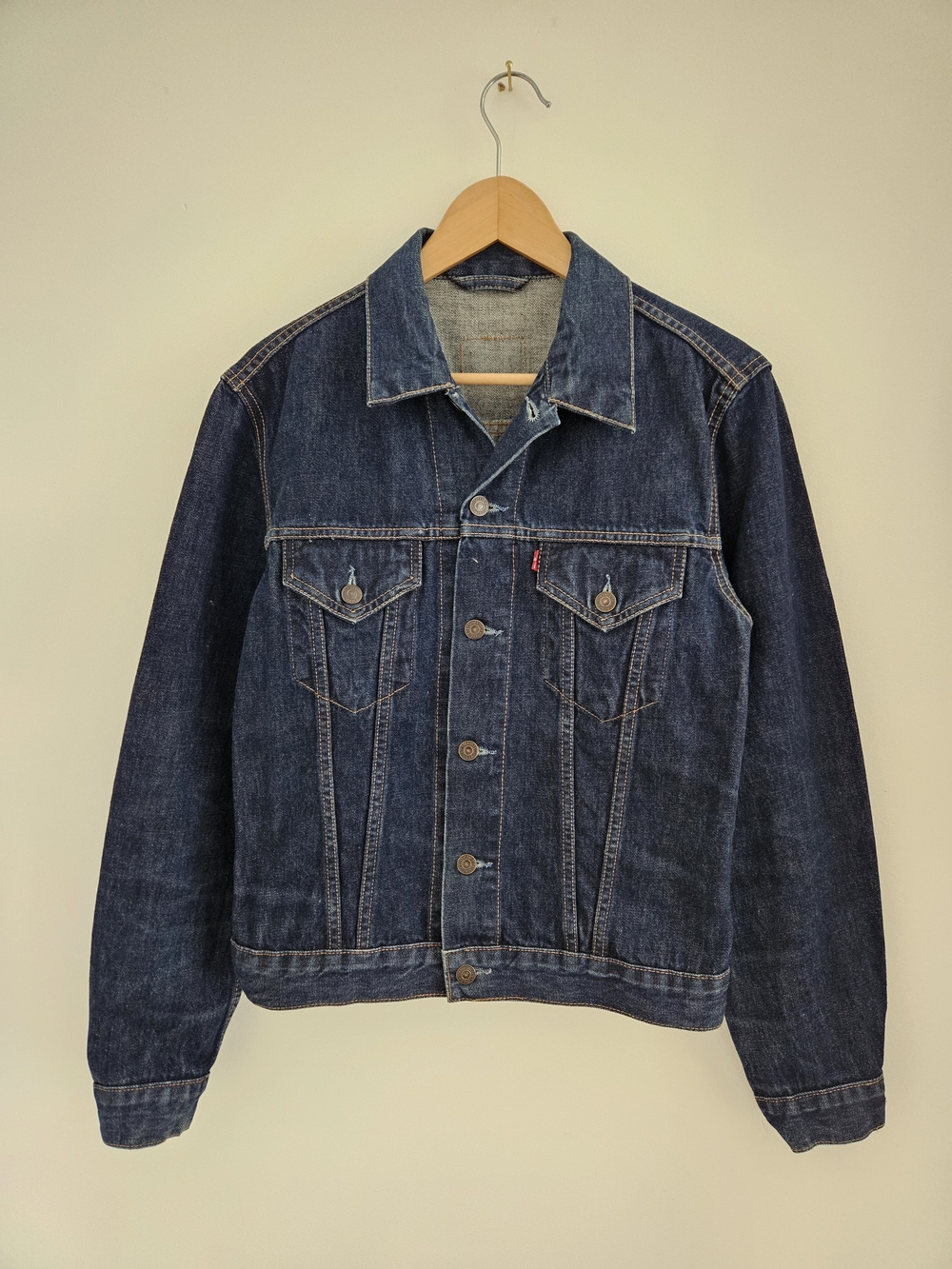 Vintage Levis Denim Jacket Large Dark Wash Indigo Blue Trucker Western 80s